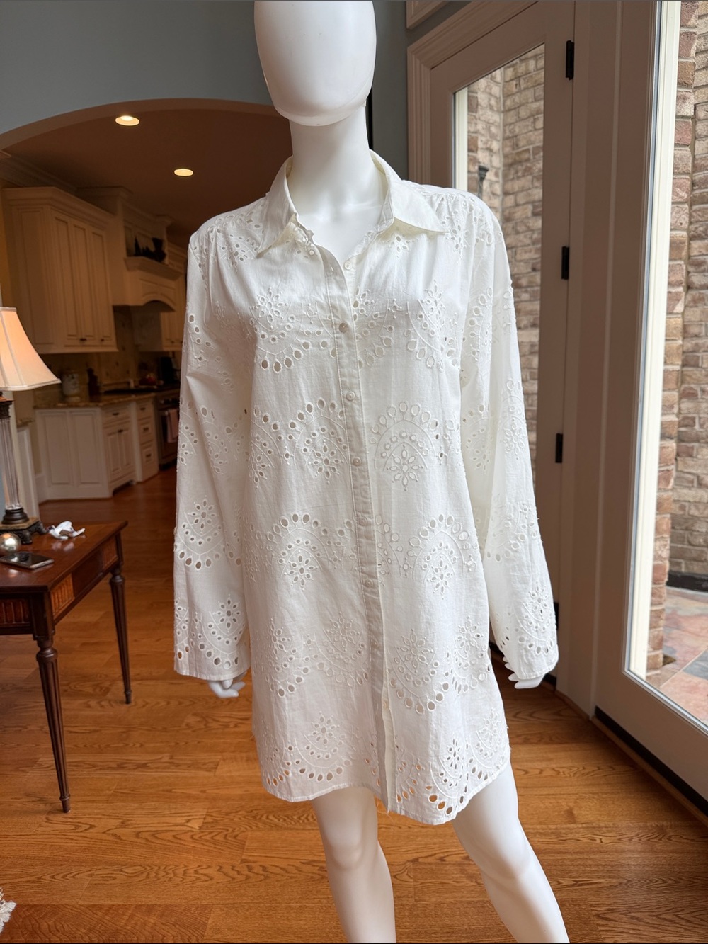 Adiva White Eyelet Cotton Swim Coverup Shirt